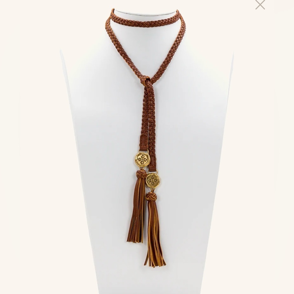 Patricia Nash Cara Leather Lariat Braided Necklace In Navy Blue
